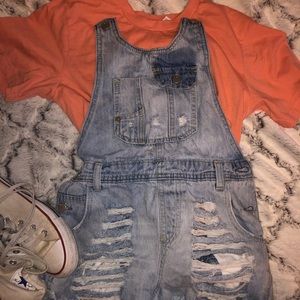 Distressed Denim Overalls